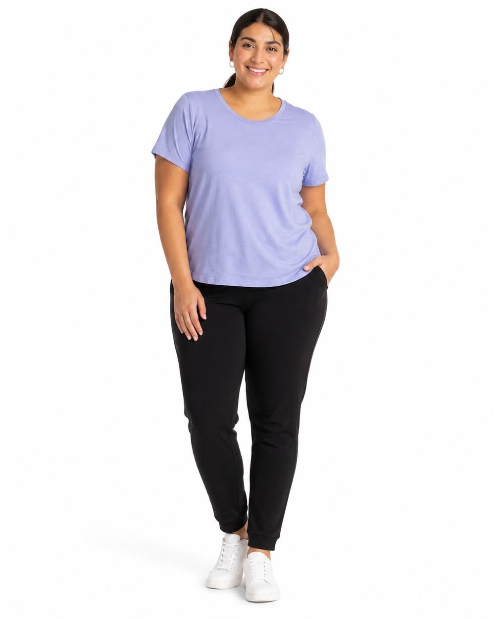 Demin & Co jersey scoop neck top with curved hem color periwinkle size large NWT
